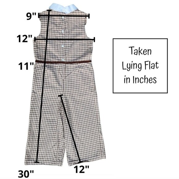 Janie And Jack Girls Tan Houndstooth Jumpsuit Ruffle Crisp White Collar Size 5 - Picture 12 of 14